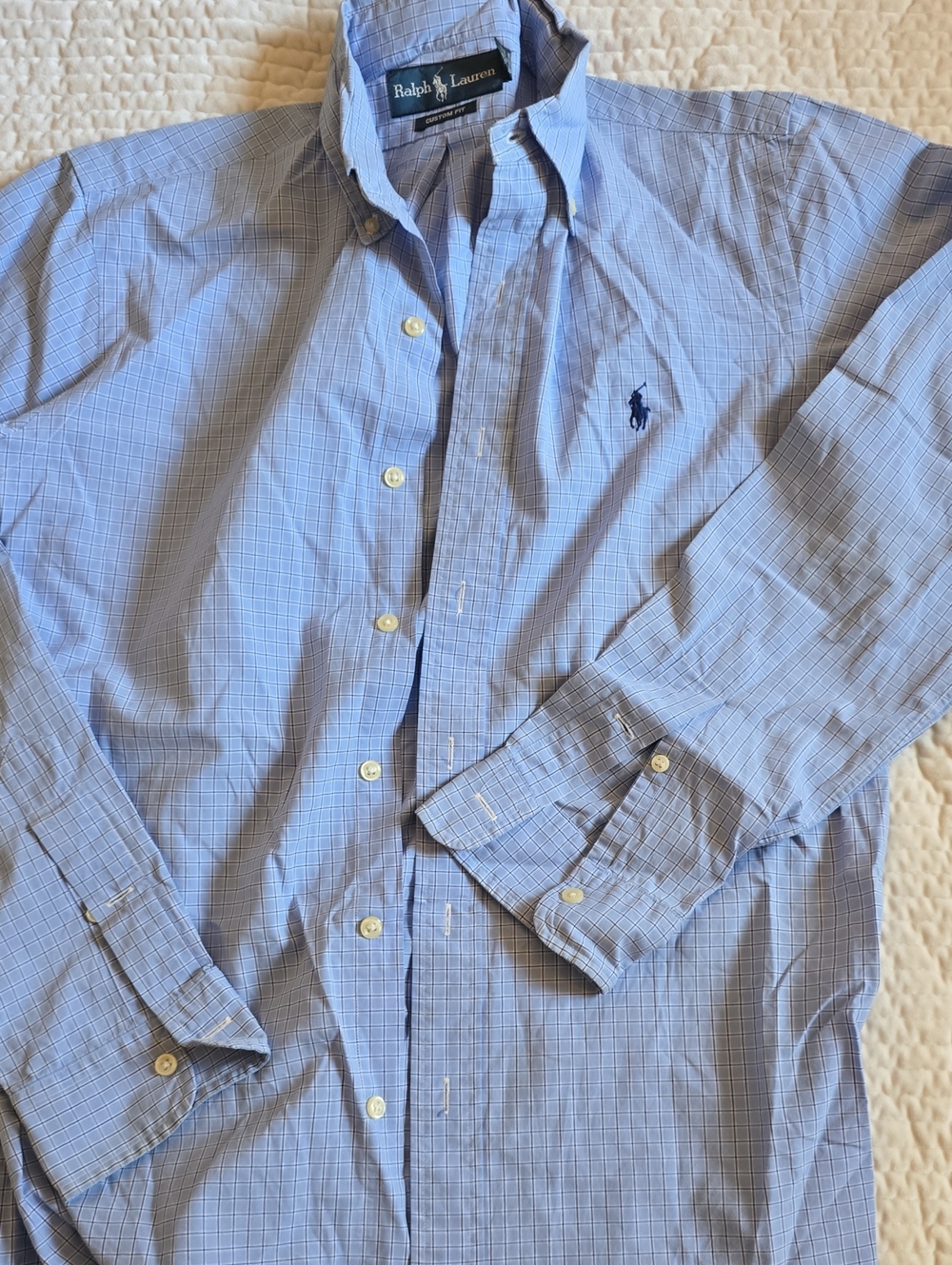 Ralph Lauren Classic Fit Blue Checked Button-Down Shirt - Mens Size S